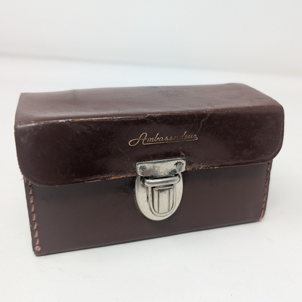 Vintage Ambassadeur Brown Leather Fishing Reel Pouch Case Chrome Latch